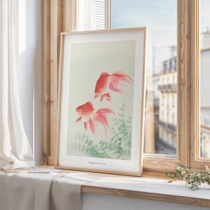 Ohara Koson Two Veil Goldfish Print, Vintage Japanese Art, Ohara Koson, Ohara Koson Painting, Matte Paper Wall Decor, Bedroom Wall Art Idea