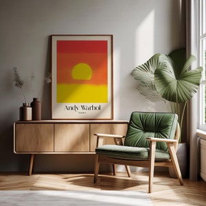 Stampa del tramonto di Andy Warhol, blocco di colore evocativo, poster pop art di Andy Warhol, poster artistico da parete dalle tonalità calde iconiche, stampa d'arte su carta opaca.