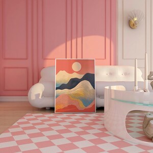 Serenity Peaks, Abstrakte Berglandschaft, Sonnenuntergang Farbtöne Poster, Moderne Natur Wandkunst, Pastell Sonnenaufgang Schlafzimmer Druck Idee.