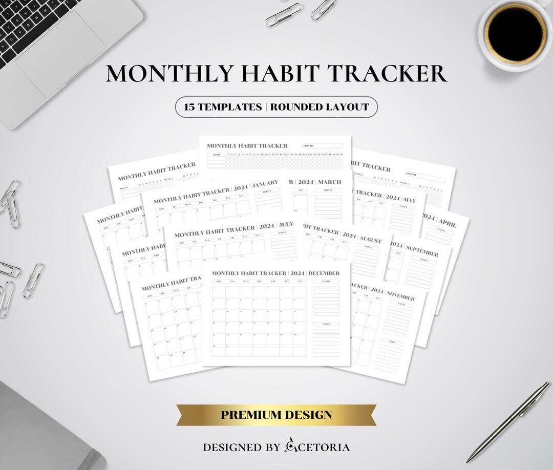 Monthly Habit Tracker Template Printable Monthly Habit Tracker ...
