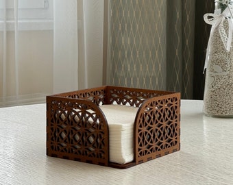 Table Napkin Holder Wood Rustic Kitchen Decor | Napkin Caddy Dispenser | Abstract Ornament | Thanksgiving Gift