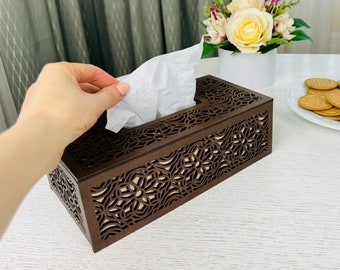 Wooden Tissue Box Cover | Square Tissue Holder | Desktop Organizer | Kitchen Decor | Mom Gift | Vanity Table Decor