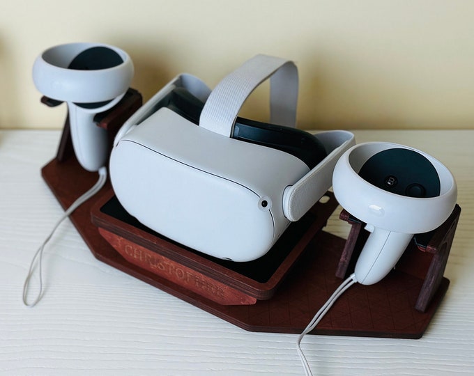 Wooden VR Glasses Stand: Ideal gift for him, dad, or a teen boy. Perfect tech accessory for gaming room decor and desk organization