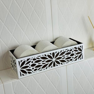 Porta carta igienica bianco, decorazione rustica / Organizer per bagno per 3 rotoli / Soluzione di archiviazione per la casa / Regalo di Natale per la nonna