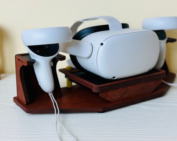Wooden VR Glasses Stand, Gamer Gift for Him, Tech Accessories, Headset Holder, Controller Docking Station