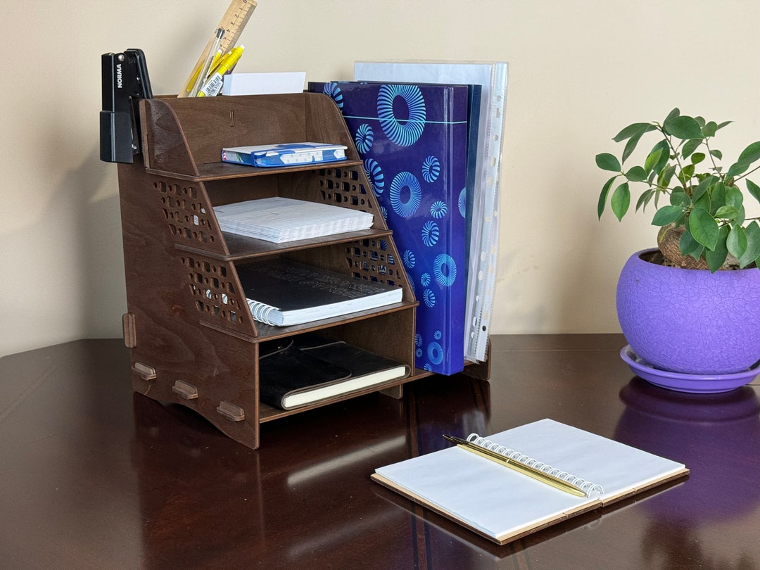 Wood Desktop Organizer, Home Office Decor, Rustic Office Storage, Desk