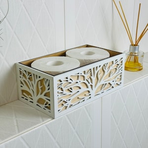 Porta carta igienica bianco, organizer per bagno in legno, decorazione albero della vita, decorazione bagno, contenitore porta rotolo di carta igienica, regalo di Natale per sorella