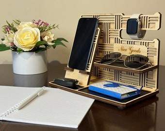 Organizer da scrivania personalizzato con scomparti multipli, organizer da scrivania in legno con portapenne, supporto personalizzato per accessori per la casa