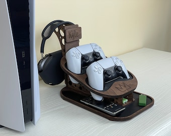 Controller Holder Headphone Stand | Wenge Tech Accessories | Desk Organizer | Wooden Gifts For Dad | Christmas Gift