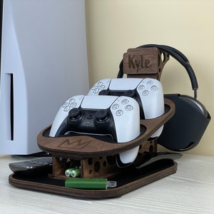 Wooden Desk Headphone Stand | Controller Holder | Docking Station | Personalized Christmas Gift | For Brother