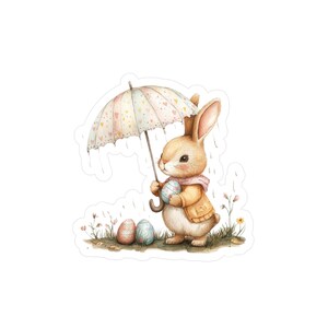 Adorable calcomanía de vinilo de conejito de Pascua/linda decoración de primavera, regalo de Pascua, decoración de habitación de niños, calcomanía para computadora portátil, arte impermeable