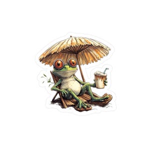 Chill Frog Vinyl Decal, Fun Sticker for Summer Vibes, Stickers for Water Bottles, Car Decor, Frog Lover Gift, Frog Beach Decor
