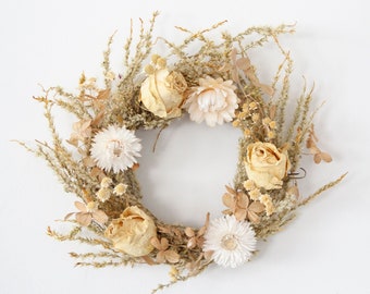 Dried Flower Wreath, Rose Wreath, Strawflower Wreath, Indoor Wreath, Natural Wreath, Mini Wreath, Wreath