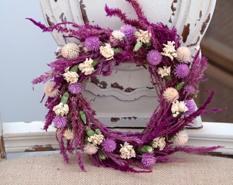 Purple Wreath, Dried Flower Wreath, Celosia Flower, Indoor Wreath, Natural Wreath, Small Wreath