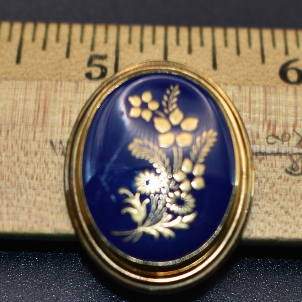 14K Gold Filled GF Signed Lenox Porcelain Pin Brooch Pendant Floral Pattern