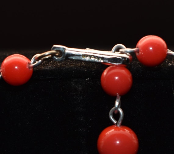 Red/Coral color 3-strand bead Necklace, Marked Ja… - image 5