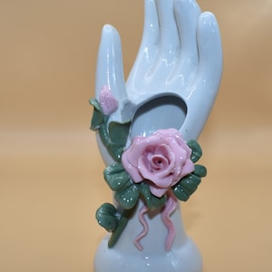 Vintage Pink Rose Porcelain Hand Bud Vase
