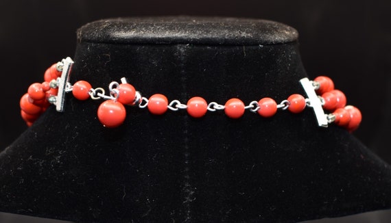 Red/Coral color 3-strand bead Necklace, Marked Ja… - image 3