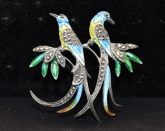 Broche ancienne Art déco en argent massif marcassite géométrique incliné carré des années 1920 scintillant vintage pierres précieuses femmes dames bijoux bijoux