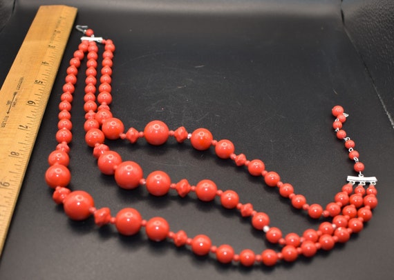 Red/Coral color 3-strand bead Necklace, Marked Ja… - image 8