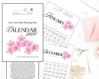 2024 Bible Reading Plan Calendar, Christian gifts for Women, Scripture Calendar, Bible Verse Calendar, 2024 Wall calendar, Printable PDF