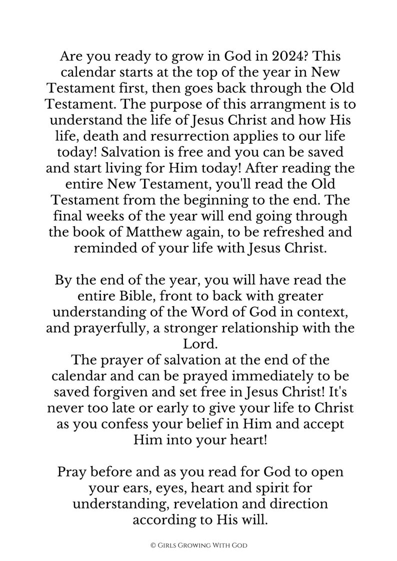 2024 Bible Reading Plan Calendar, Christian Gifts for Women, Scripture
