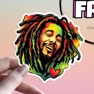 Bob Marley Sticker: Reggae Heart & Soul Jamaican Waterproof Musician Sticker - Decor for Laptops, Kindles, iPads, Journals and Water Bottles
