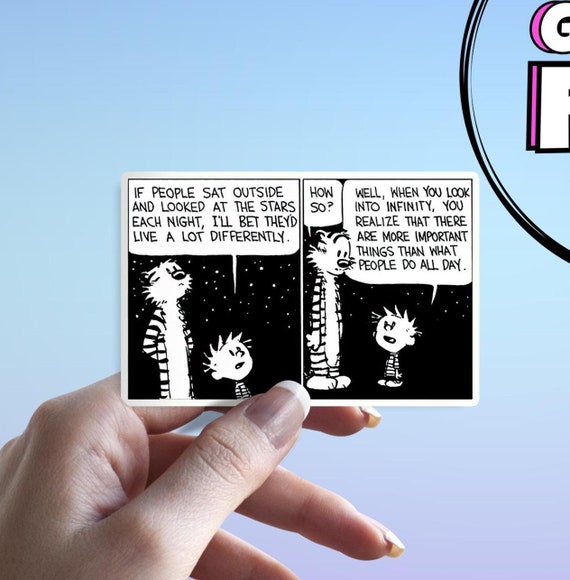 Infinity Sticker: Calvin & Hobbes Star-Gazing Waterproof Space Sticker - Decor for Laptops, Kindles, iPads, Journals and Water Bottles