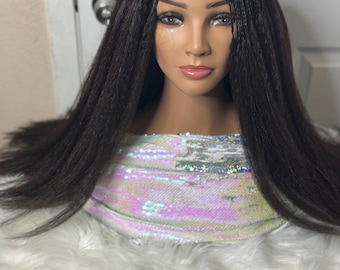 Wig Long Half Braided Crown Lace Front Wig Brown Mix Tangle Free
