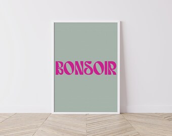Bonsoir Print in Hot Pink and Sage - Digital