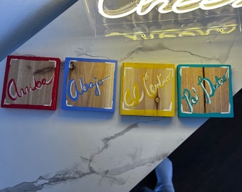 Set of 4 wooden cheers coasters in Spanish