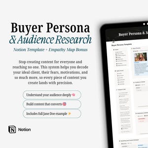 Buyer Persona Notion Template | Audience Research and Customer Avatar System | Ideal Client Profile for Creators, Coaches & Freelancers