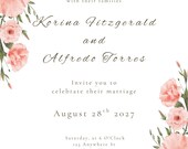 Pink Floral Vintage Boarder Printable Canva Wedding Invitation Suite Template