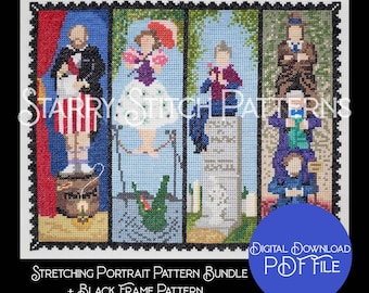 Haunted Mansion Set of 4 Stretching Portraits Cross Stitch Pattern Bundle (PDF File)