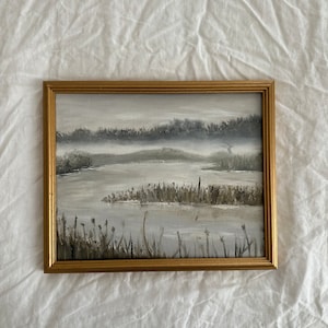 Original oil framed painting, winter landscape art, framed canvas art