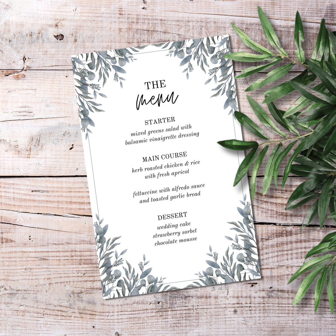 Rustic Plant Wedding Menu Template, Printable Wedding Menu Card ...
