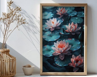 Bloom Blush: Lotus Flower Wall Art Print – Japanese Lotus Art Illustration – Nature Botanical Canvas - Zen Yoga Decor - Spiritual Meditation