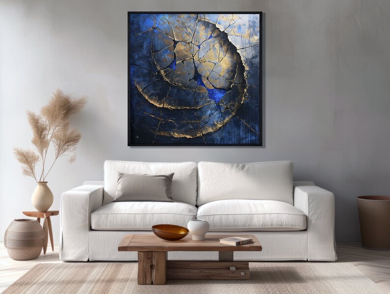 Deep Blue Kintsugi Wall Art - Wabi Sabi Aesthetic - Japandi Composition ...