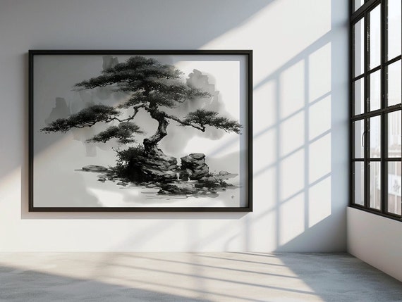 Japandi Minimalist Pine Tree Wall Art - Wabi-sabi Decor - Wall