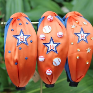 Houston Astros satijnen hoofdbanden met topknoop, Astros-hoofdband, Houston Astros-accessoires, Houston Astros-hoofdbanden, Houston Astros, Astros-sterren