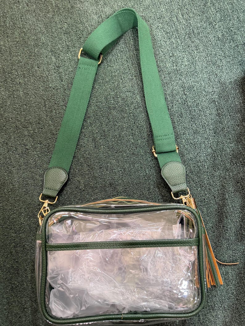 Bolso bandolera para el día del partido, bolsos transparentes para el día del partido, accesorios para el día del partido, bolsos transparentes para estadios, bolsos para estadios, bolso transparente para festivales, bolso transparente para conciertos Dark Green