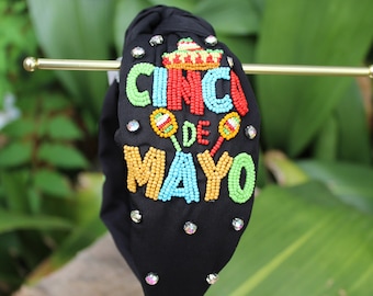 Cinco de Mayo Headband, Cinco de Mayo Top-Knot Headband, Mexico Headband, Cinco de Mayo Beaded Headband, Cinco de Mayo Accessories, Fiesta