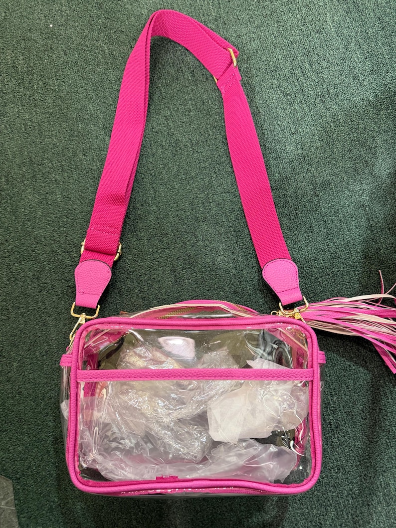 Bolso bandolera para el día del partido, bolsos transparentes para el día del partido, accesorios para el día del partido, bolsos transparentes para estadios, bolsos para estadios, bolso transparente para festivales, bolso transparente para conciertos Rosa