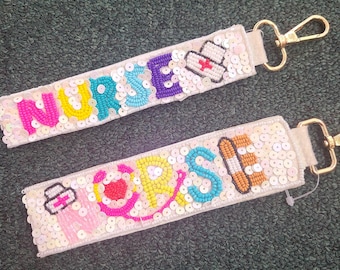 Nurse Keychain, Sequin Nurse Keychain, Nurse Gifts, Nurse Thank You Gift, Nurse Week, Nurse Keyholder, Nurse Keys, Nurse ID, Nurse