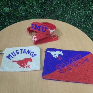 SMU gifts, SMU mustangs, smu crossbody bag, smu mustangs bag strap, smu accessories, Southern Methodist University, SMU GameDay outfit