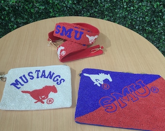 SMU gifts, SMU mustangs, smu crossbody bag, smu mustangs bag strap, smu accessories, Southern Methodist University, SMU GameDay outfit