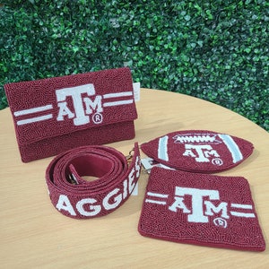 Bolsa de contas Texas A&M, acessórios Texas Aggies, bolsa transversal Aggies, alça para bolsa Texas Aggies, porta-moedas Texas Aggies, carteira para cartão Aggies