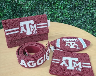 Texas A&M beaded purse, Texas Aggies Accessories, Aggies Crossbody Purse, Texas Aggies Bag Strap, Texas Aggies Coin Bag, Aggies Card Wallet