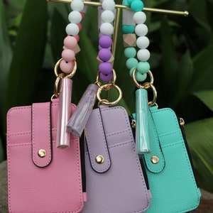 Monederos con llavero, llavero tipo pulsera, billetera de cuero, tarjetero, billetera con llavero, billetera rosa, billetera morada, billetera burdeos