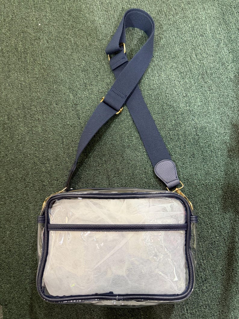 Bolso bandolera para el día del partido, bolsos transparentes para el día del partido, accesorios para el día del partido, bolsos transparentes para estadios, bolsos para estadios, bolso transparente para festivales, bolso transparente para conciertos Navy